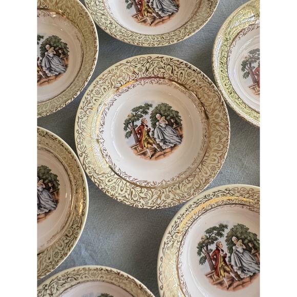 Vintage Set of 8 Royal China Empire Godey Chantilly 22K Gold Fruit Bowl Rare - Picture 2 of 4